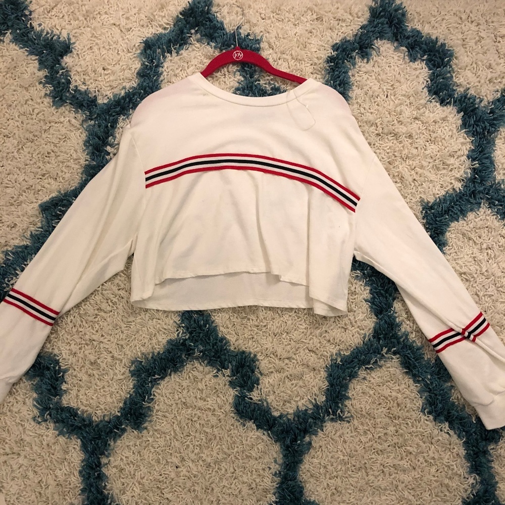 Ruby And Jenna White And Red Stripe Crop Top Small - image 1